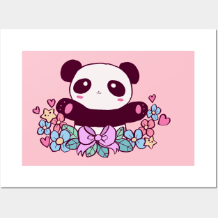 Cute Flowery Panda Posters and Art